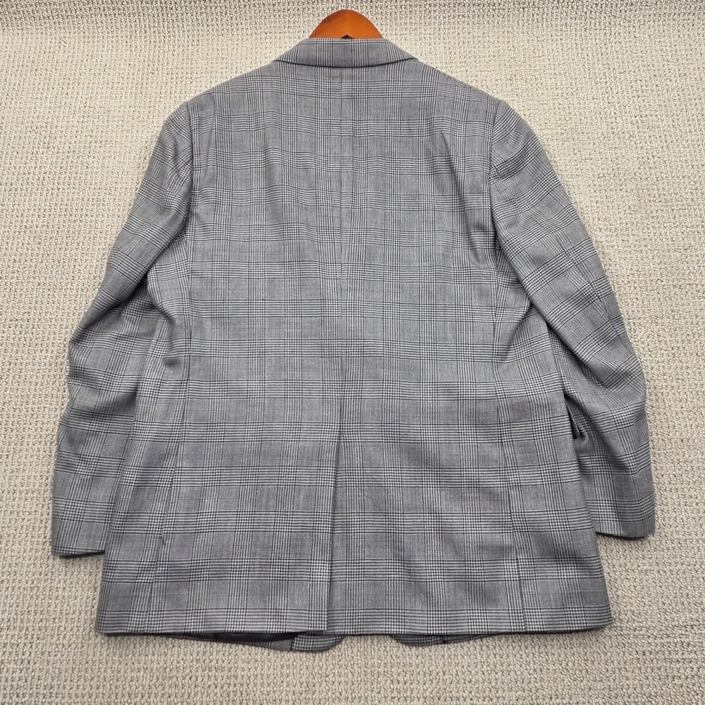 Jos A Bank Mens 46R Blazer Silk Wool Blend‎ Glen Plaid Gray Sport Coat 2 Button